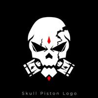 crâne et pistons. crâne motard badge logo illustration. crâne logo pour motard. crâne avec pistons logo concept. vecteur