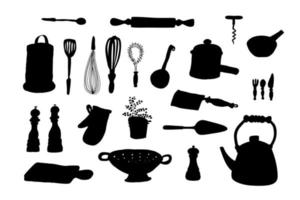 cuisine outils silhouettes. ustensiles de cuisine ombres vecteur ensemble.