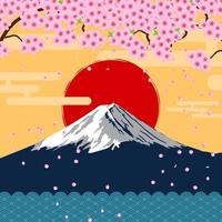 Japonais art Mont Fuji avec le Cerise fleur vecteur