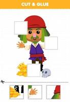 éducation Jeu pour les enfants Couper et la colle Couper les pièces de mignonne dessin animé homme personnage et la colle leur imprimable pirate feuille de travail vecteur