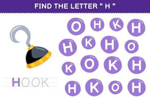 éducation Jeu pour les enfants trouver le lettre h avec mignonne dessin animé crochet imprimable pirate feuille de travail vecteur