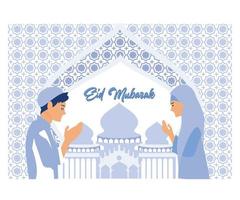 musulman gens pardonner chaque autre, eid mubarak salutation carte, plat vecteur moderne illustration