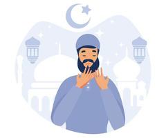 musulman gens prie dans Ramadan saint mois. Ramadan Karim, plat vecteur moderne illustration