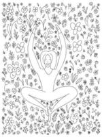 content souriant femme séance dans différent peu fleurs vecteur illustration