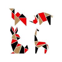 géométrique coloré origami animaux vecteur Facile modèle illustration chat, oie, loup, léphant, poisson, modifiable