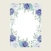 élégant aquarelle floral Cadre mariage papeterie avec marine bleu fleur et feuilles vecteur