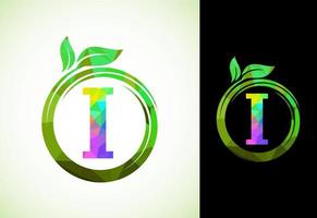 polygonal alphabet je dans une spirale avec vert feuilles. la nature icône signe symbole. géométrique formes style logo conception pour affaires soins de santé, nature, cultiver, et entreprise identité. vecteur