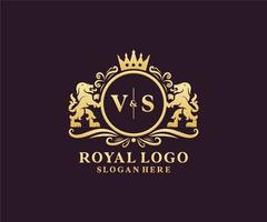 modèle de logo de luxe initial vs lettre lion royal dans l'art vectoriel pour le restaurant, la royauté, la boutique, le café, l'hôtel, l'héraldique, les bijoux, la mode et d'autres illustrations vectorielles.