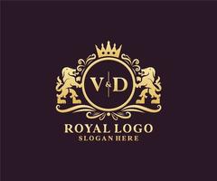 modèle initial de logo vd lettre lion royal luxe dans l'art vectoriel pour le restaurant, la royauté, la boutique, le café, l'hôtel, l'héraldique, les bijoux, la mode et d'autres illustrations vectorielles.