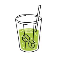 vert thé camarade ou Mojito. été rafraîchissant boire. cocktail dans verre. branché contour dessin animé isolé sur blanc vecteur