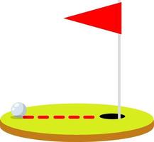 le golf cours. été des sports et passe-temps. rouge drapeau avec trou et balle. dessin animé plat illustration vecteur