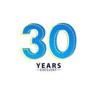 30 ans excellente illustration de conception de modèle de vecteur de tableau de bord bleu célébration anniversaire