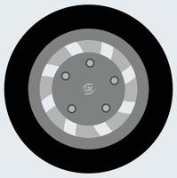 pneu, voiture roue avec métal jante et boulons, pneu illustration minimal style, roue vecteur, noir et gris et lumière bleu couleurs, roue pour Véhicules, adapté pour voiture course logo et signe, pneu magasin bannière vecteur