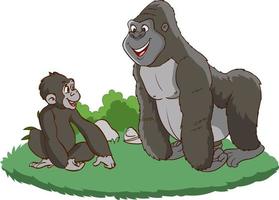 famille de gorilles dans une scène de forêt ou de forêt tropicale avec illustration de nombreux arbres vecteur