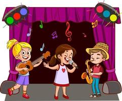 dessin animé groupe de les enfants en chantant et dansant dans le école chorale vecteur