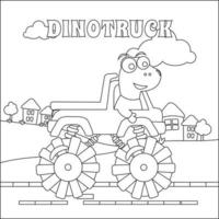 vecteur illustration de monstre un camion avec mignonne dinosaure conducteur. dessin animé isolé vecteur illustration, Créatif vecteur puéril conception pour des gamins activité coloration livre ou page.