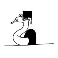 mignonne serpent avec académie chapeau. diplômé étudiant. retour à école. vecteur illustration dans dessin animé griffonnage style isolé sur blanc Contexte.