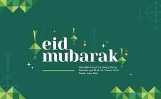 Facile eid mubarak géométrique bannière conception avec typographie et ketupat ornements vecteur