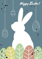 Pâques vacances salutation avec blanc lapin silhouette avec pendaison décoré traditionnel œufs, christianisme traditionnel vacances invitation, affiche, fête carte. vecteur