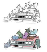 chats mignons sur la voiture, coloriage de dessin animé pour les enfants vecteur