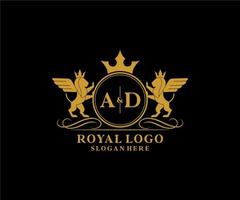 initiale un d lettre Lion Royal luxe héraldique, crête logo modèle dans vecteur art pour restaurant, royalties, boutique, café, hôtel, héraldique, bijoux, mode et autre vecteur illustration.