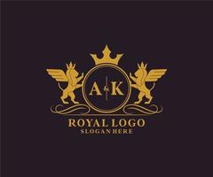 initiale ak lettre Lion Royal luxe héraldique, crête logo modèle dans vecteur art pour restaurant, royalties, boutique, café, hôtel, héraldique, bijoux, mode et autre vecteur illustration.