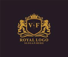 modèle initial de logo vf lettre lion royal luxe en art vectoriel pour restaurant, royauté, boutique, café, hôtel, héraldique, bijoux, mode et autres illustrations vectorielles.