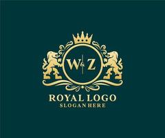 modèle initial de logo wz lettre lion royal luxe dans l'art vectoriel pour le restaurant, la royauté, la boutique, le café, l'hôtel, l'héraldique, les bijoux, la mode et d'autres illustrations vectorielles.