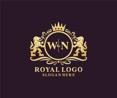 modèle de logo de luxe royal lion lettre initiale wn dans l'art vectoriel pour le restaurant, la royauté, la boutique, le café, l'hôtel, l'héraldique, les bijoux, la mode et d'autres illustrations vectorielles.