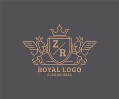 initiale zr lettre Lion Royal luxe héraldique, crête logo modèle dans vecteur art pour restaurant, royalties, boutique, café, hôtel, héraldique, bijoux, mode et autre vecteur illustration.