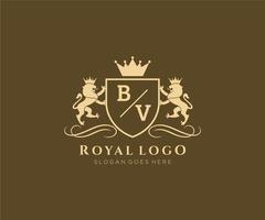 initiale bv lettre Lion Royal luxe héraldique, crête logo modèle dans vecteur art pour restaurant, royalties, boutique, café, hôtel, héraldique, bijoux, mode et autre vecteur illustration.
