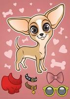 mignonne chihuahua chien avec le accessoires vecteur