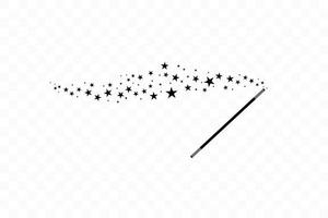 baguette magique avec des étoiles. trace de poussière noire. fond abstrait magique isolé vecteur