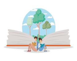 couple d & # 39; étudiants lisant des livres vecteur