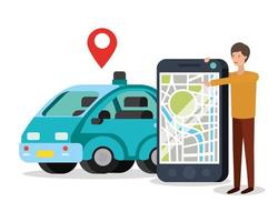 jeune homme avec application smartphone et gps vecteur