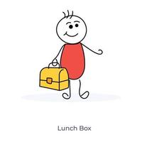dessin animé, garçon, porter, boîte déjeuner vecteur