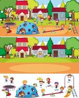 scène de parc sertie de nombreux enfants personnage de dessin animé doodle isolé vecteur