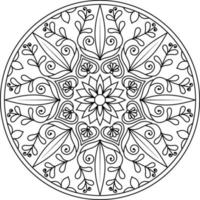 main tiré mandala avec fleurs et feuilles vecteur contour