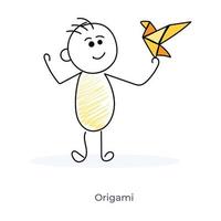 personnage de dessin animé tenant un oiseau en origami vecteur