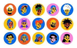 une grand ensemble de brillant dessin animé avatars. diverse multiculturel personnages. visages de Hommes et femmes vecteur