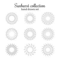 Collection de vecteur Sunburst. Rétro rayons cadres. Star éclaté des cercles dessinés à la main. Éléments décoratifs de soleil.