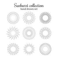 Collection de vecteur Sunburst. Rétro rayons cadres. Star éclaté des cercles dessinés à la main. Éléments décoratifs de soleil.