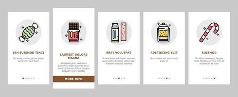 magasin de bonbons produit onboarding icons set vector