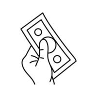 Paiement argent main ligne icône vecteur illustration