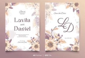 aquarelle mariage invitation modèle avec marron et violet fleur ornement vecteur
