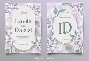 modèle d'invitation de mariage aquarelle avec ornement fleur violet et vert vecteur