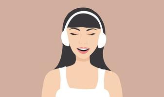 femme avec écouteurs écoute à musique. bonheur, relaxation, bien humeur, du repos concept vecteur illustration