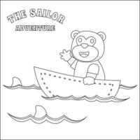 mignonne animal marin sur le bateau avec dessin animé style. Créatif vecteur puéril conception pour des gamins activité coloration livre ou page.