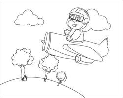 mignonne animal en volant dans avion, dessin animé main tiré vecteur illustration. dessin animé isolé vecteur illustration, Créatif vecteur puéril conception pour des gamins activité coloration livre ou page.