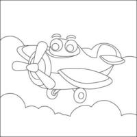 marrant mignonne avion est en volant dans le ciel. dessin animé isolé vecteur illustration, Créatif vecteur puéril conception pour des gamins activité coloration livre ou page.